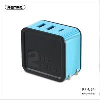 remax dual usb output and typec port 3 4a fast charging fireproof pc smart chip small and exquisite portable charger