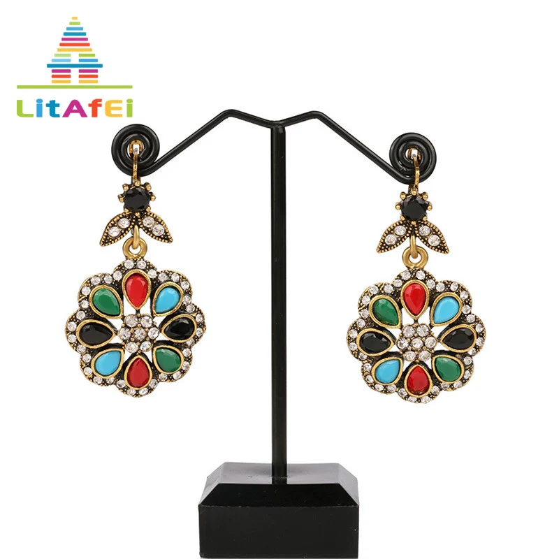 Старинные богемные серьги красочная Смола Зеленый/Черный камень кулон для