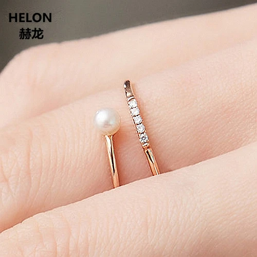 

Solid 14k Rose Gold SI/H Natural Diamonds Engagement Wedding Women Ring Anniversary Band 4mm Round freshwater Pearl Trendy