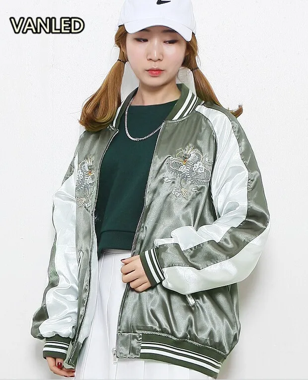 Женская бейсбольная куртка на молнии с вышивкой животных yokosuka|fashion women jacket|women's