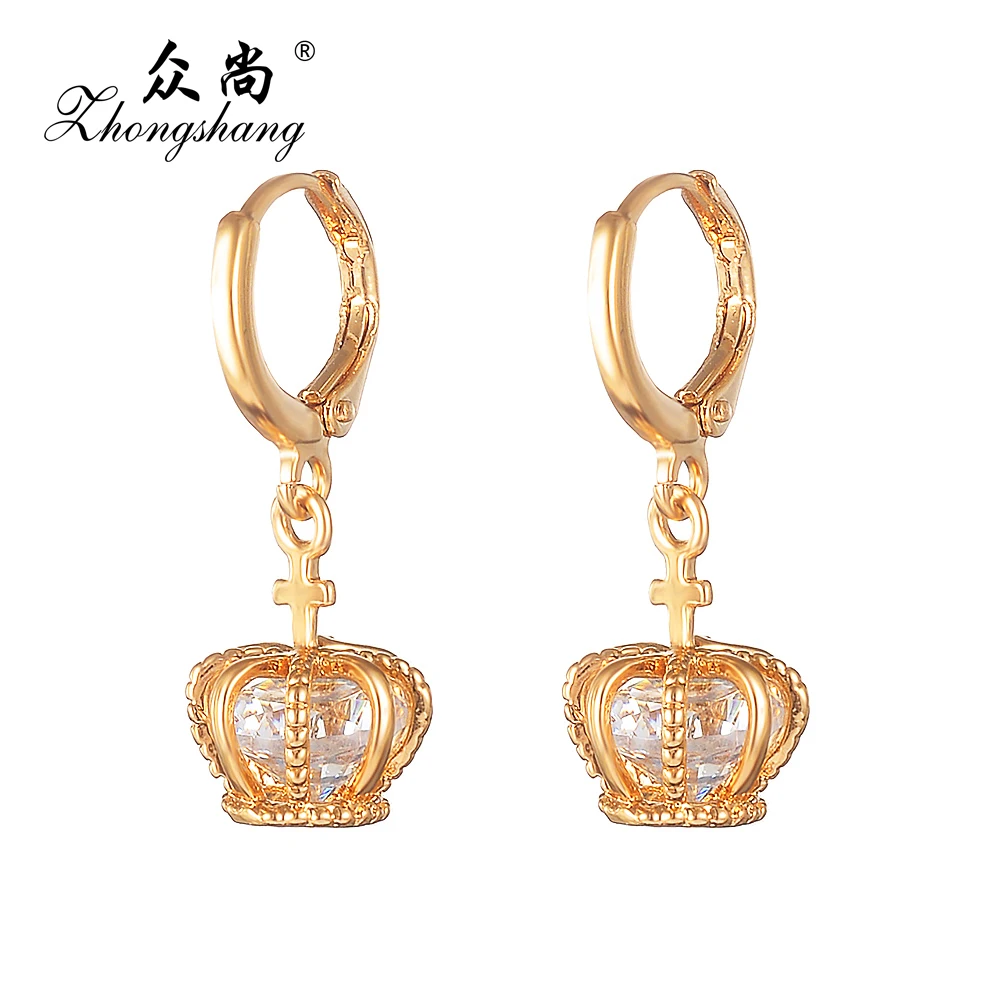 Бесплатная доставка длинные серьги в виде короны золотого цвета с цирконием