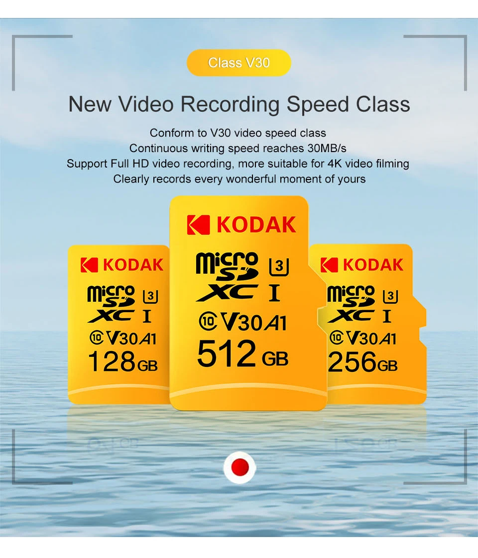 Kodak U3 V30 U1 класс 10 MicroSD XC SDHC sd карта памяти TF флэш-карта 512 ГБ 256 ГБ 128 Гб 64 ГБ 32 ГБ 16 ГБ для мобильного хранения видео