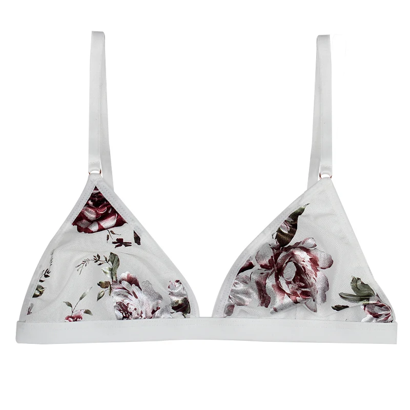 White bra Новое поступление, комплект из бюстгальтера и трусиков с цветочным принтом, v-образный вырез, женские комплекты бюстгальтеров, регулируемые лямки, дамское нижнее белье, комплект с застежкой сзади, бюстгальтер без косточек - Цвет: White bra