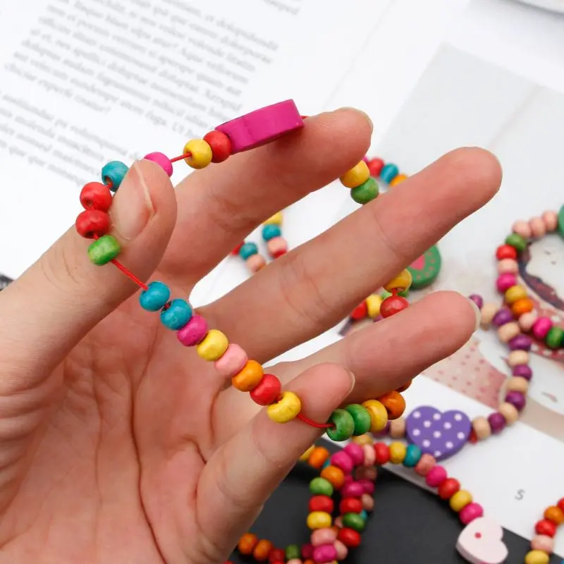 Набор из 12 Разноцветных Деревянных браслетов для маленьких девочек детские