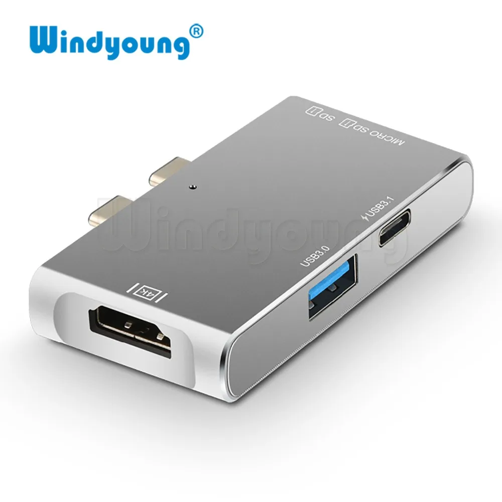USB концентратор Windyoung HDMI 4k для MacBook Pro thunderbolt 3 Type C с кардридером TF SD карт быстрое