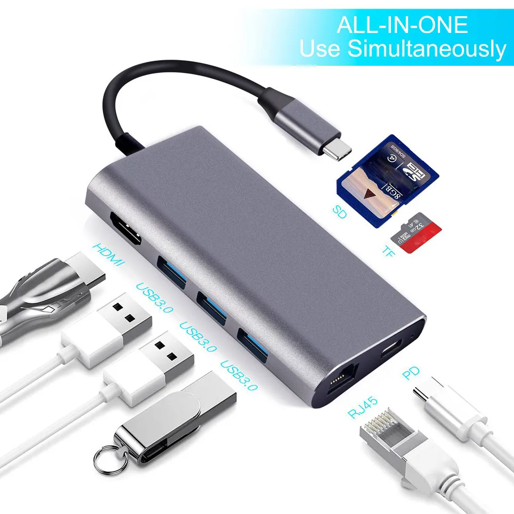 Новинка USB концентратор KINGANDA 8 в 1 алюминиевый мультипортовый адаптер типа C