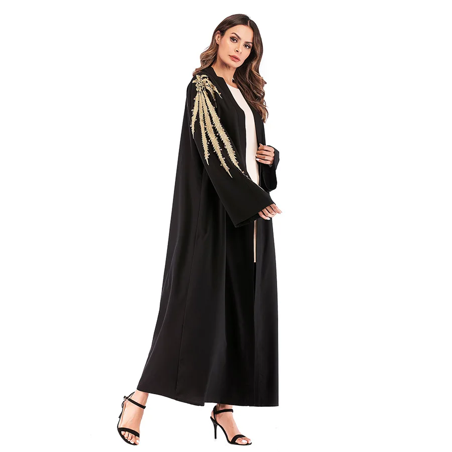 

Beading Embroidery Trench Coat Black Spring High Street Style Open Stitch Loose Long Coats With Sashes Windbreaker TP1676