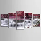 5 панелей стены искусства холст Пейзаж картины красный кленовый лист лес Декор стены для декора водопад художественное произведение Настенная картина