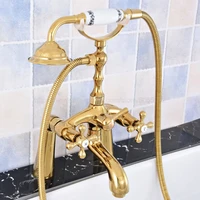 bathroom gold color brass clawfoot bath tub faucet whand shower deck mounted dual handles mixer tap ztf776