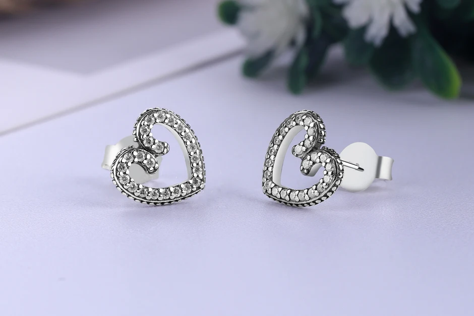 Серьги, 925 пробы, серебряные серьги, кристалл, серьги-гвоздики для женщин, милое сердце, модное ювелирное изделие, День Святого Валентина, бренд