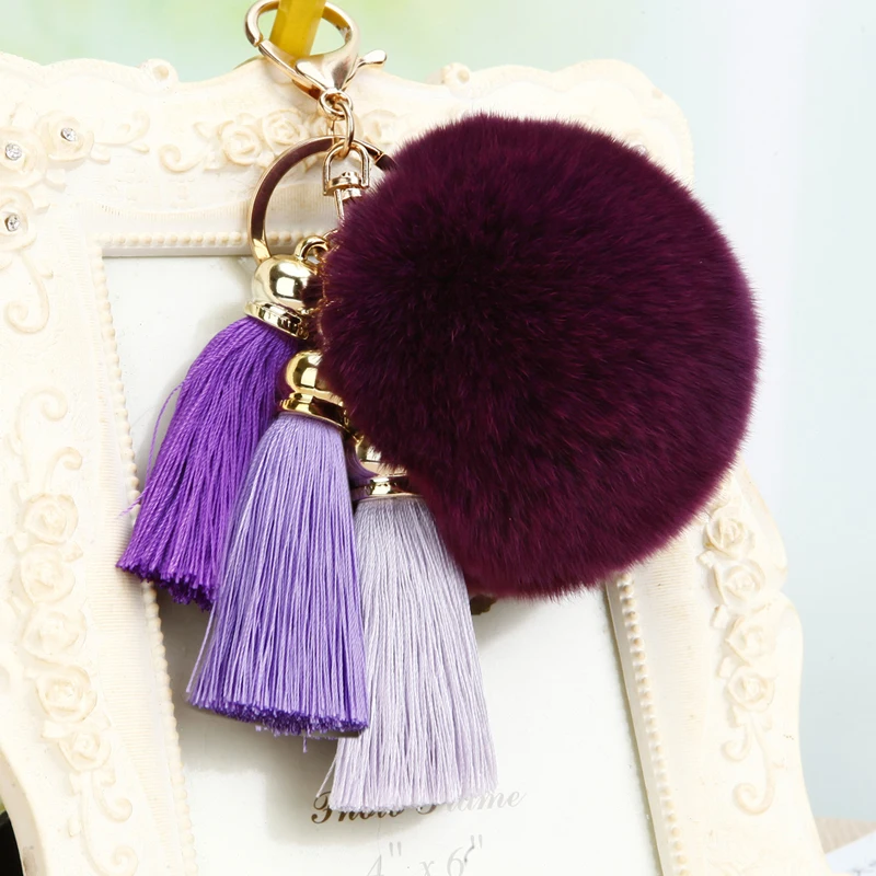 New creative gift cute ice silk tassel car keychain handbags pendant key chain plush hair ball jewelry ring | Украшения и
