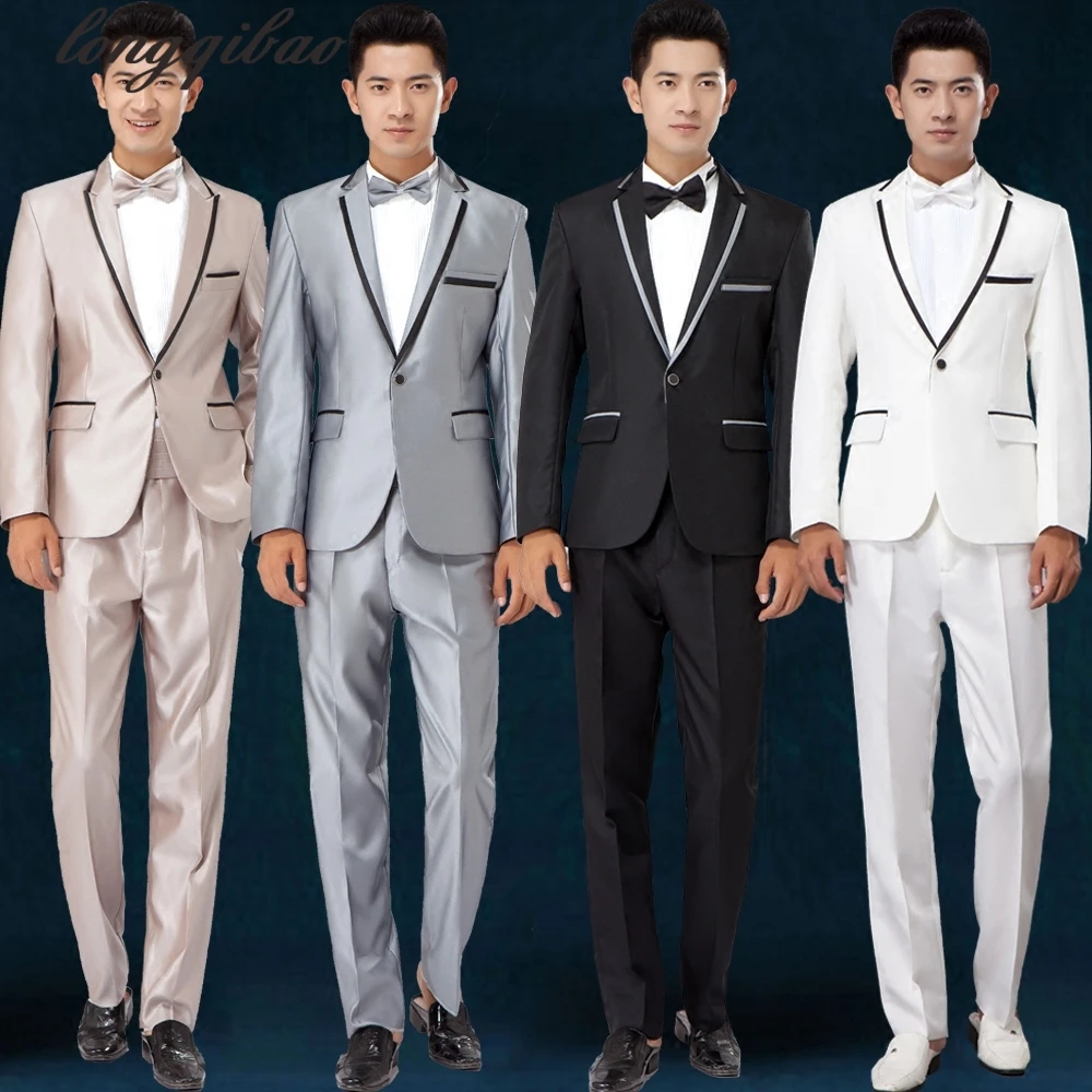 Новые мужские тонкие костюмы для жениха певцов emcee host stage (пиджак + брюки пояс