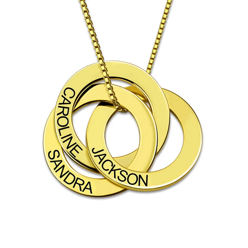 18K Gold Plated Sweey,, заказное круглое ожерелье в русском стиле, 3 круга с гравировкой имени для Ebay/Amazon/Etsy, подарок на день Святого Валентина - Окраска металла: 18K Gold Plated