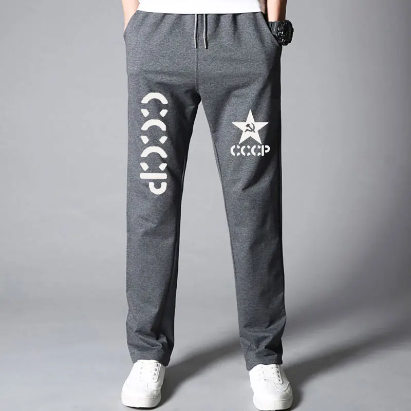 Dark gray Новые осенние брюки, мужские спортивные штаны, CCCP, Россия, СССР, СССР, с принтом, мужские повседневные штаны, стрейчевые, дышащие и удобные - Цвет: Dark gray