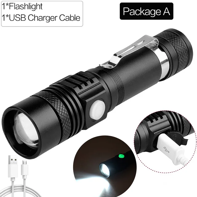 Package A 1200Lums ультра яркий светодиодный светильник-вспышка с usb зарядкой светодиодный фонарь T6/L2/V6 лампа с бусинами силовые наконечники велосипедный светильник с подзарядкой 18650 - Испускаемый цвет: Package A