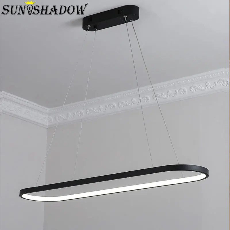 Lámpara colgante de luz LED moderna, blanco y acabado en negro, para comedor, sala de estar, cocina, accesorios de iluminación, L120CM, 90CM, 69CM