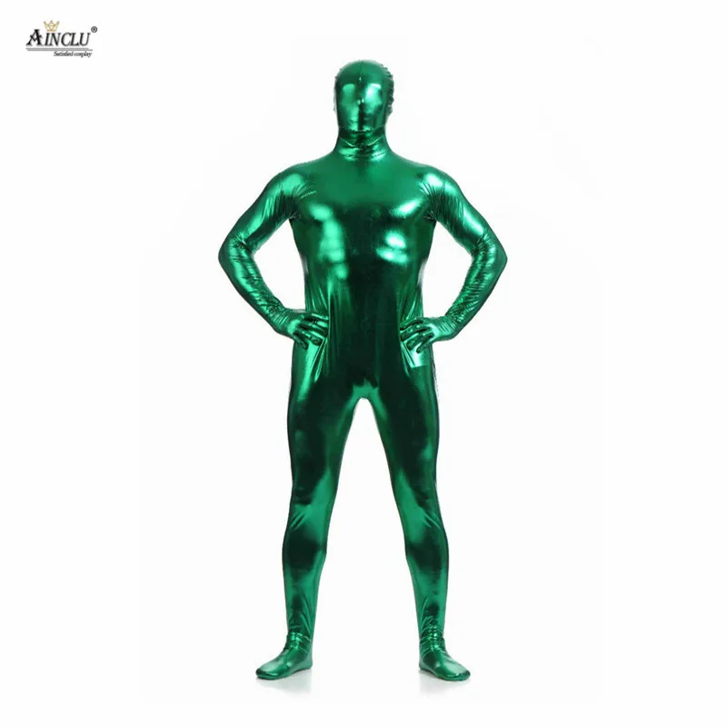 Зеленое металлическое боди Ainclu Zentai для хеллоуина блестящее платье из спандекса с