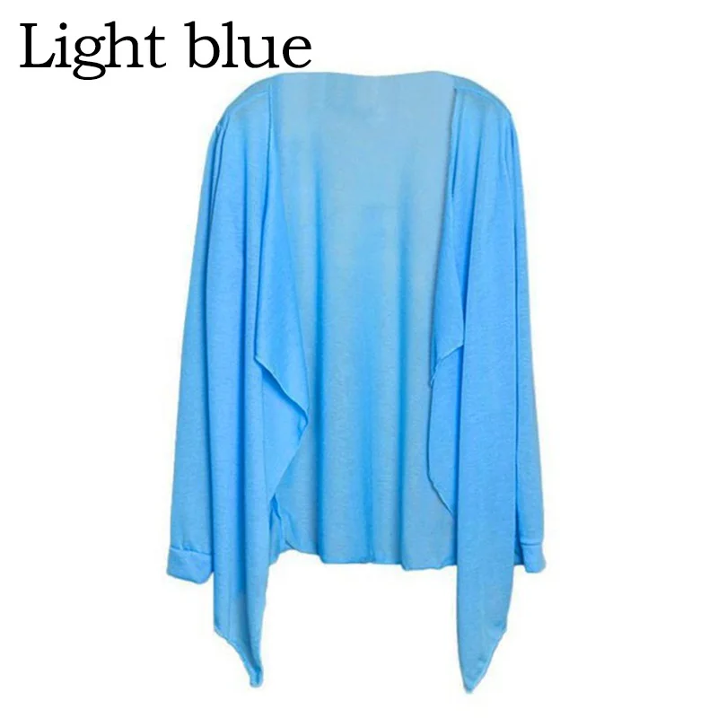 Light Blue Летний Тонкий женский кардиган Солнцезащитный с длинным рукавом однотонные топы из хлопчатобумажной смеси кардиганы солнцезащитные длинные кардиганы блузки - Цвет: Light Blue