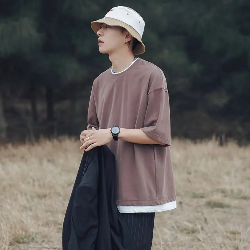 Однотонная футболка летние мужские топы футболки уличная одежда повседневные