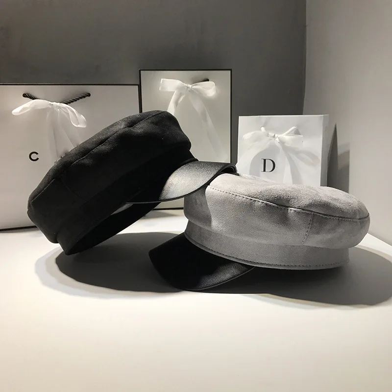 Chammy Leather Hats Black Womens Military for Women Female Navy Autumn Women's Winter Octagonal Caps | Аксессуары для одежды