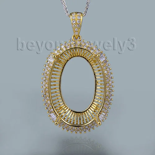 Овальный Кулон Багет с полукреплением 18x26 мм желтое золото 14 к SR002|semi mount pendant