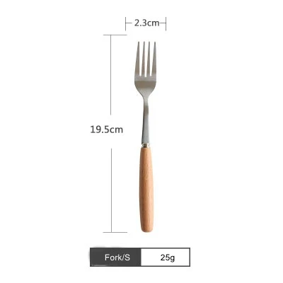 D-Fork-S Столовые приборы из нержавеющей стали с деревянной ручкой столовая Вилка десертная ложка нож кофе чайная ложка фрукты кухонные вилки Аксессуары для посуды - Цвет: D-Fork-S