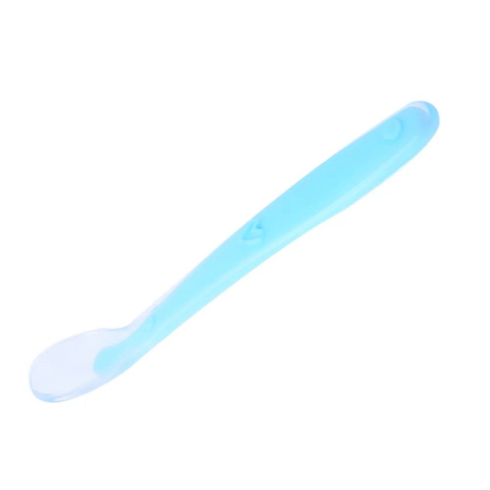 Spoon Light Blue Детские Ложки, посуда для кормления, столовые приборы для детей, столовые приборы, ложка, силиконовые инструменты для лоскутного шитья - Цвет: Spoon Light Blue
