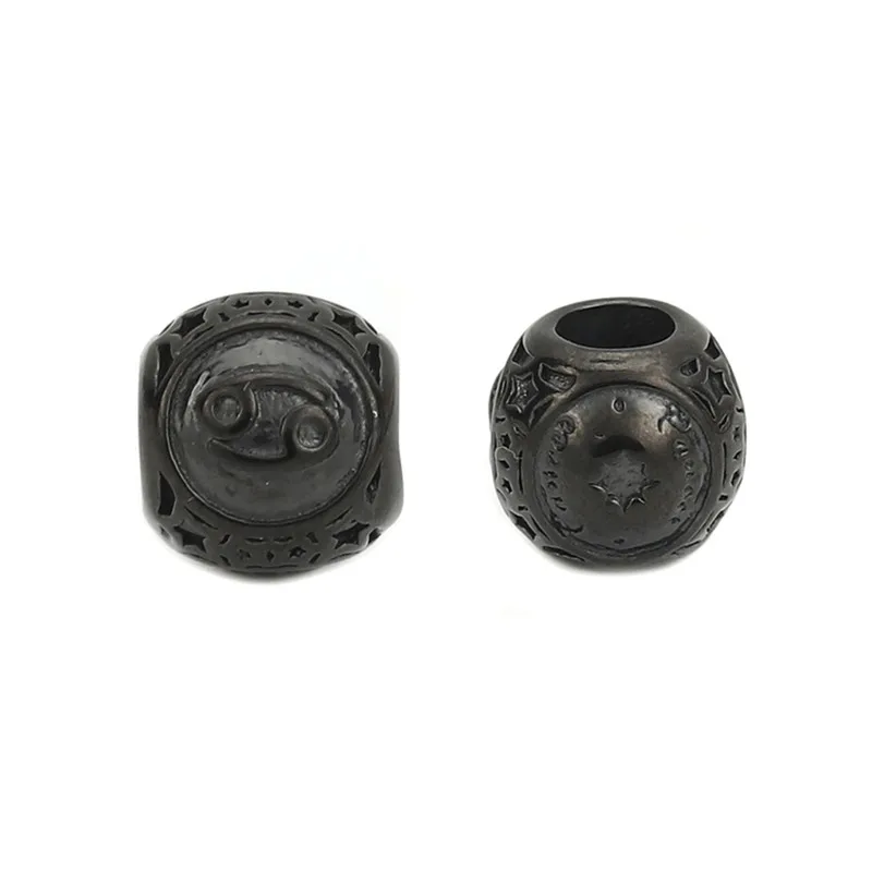 DoreenBeads 304 распорка из нержавеющей стали бусины Круглый черный знак созвездий 10 мм(3/") Диаметр., Отверстие: Приблизительно 4,3 мм, 1 шт - Цвет: Cancer