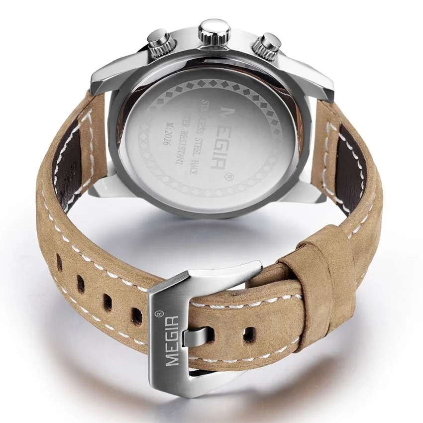 Megir мужские часы лучший бренд Роскошный кожаный Хронограф Спортивные наручные
