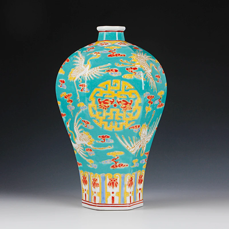 Классическая китайская антикварная Qing фарфоровая шестиугольная Цветочная ваза