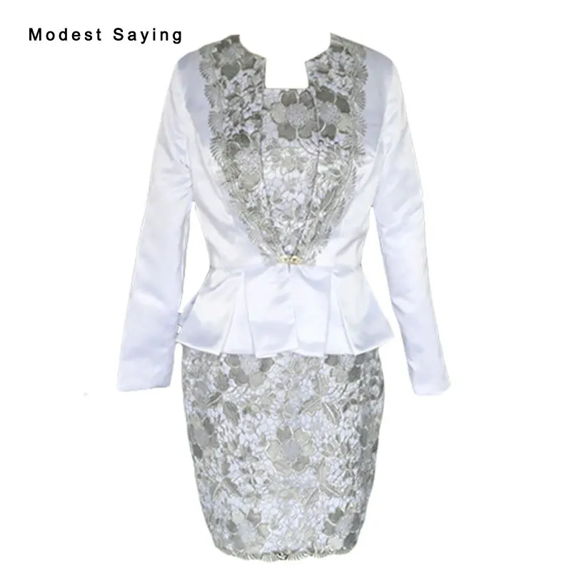 Кружевное платье для матери невесты с длинным рукавом жакетом болеро короткое