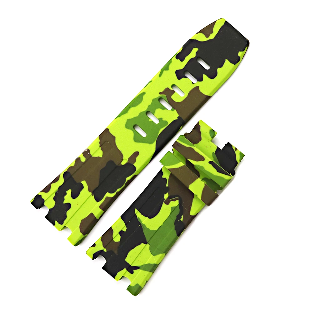 Rolamy 28mm Wholesale Camo Waterproof Silicone Rubber Replacement Wrist Watch Band Strap Belt With Buckle