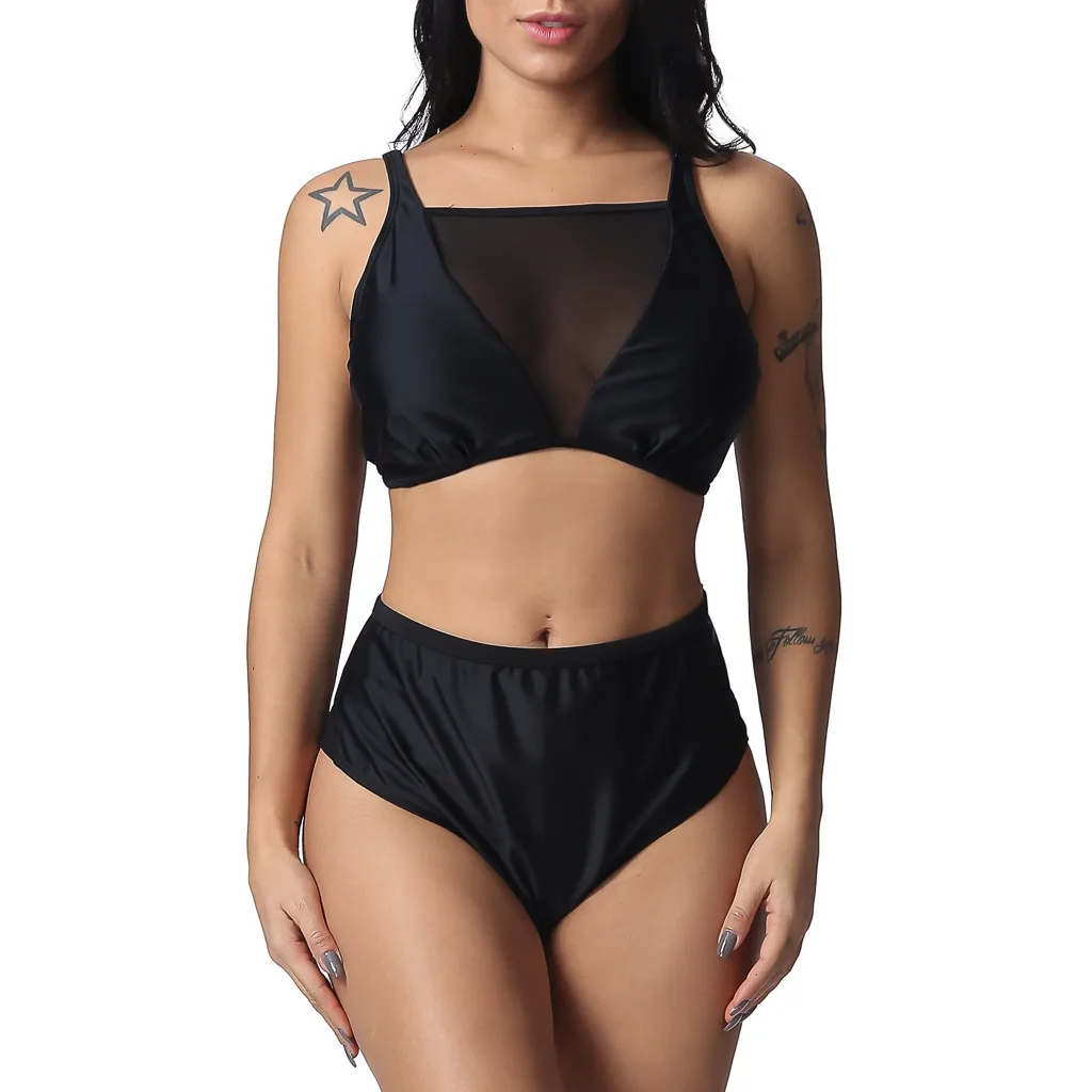 

Women suit Plus Size wear Sexy Mesh suit Women's Large Size Beach Swimwear Split Conservative T-shirt Print High waist A422