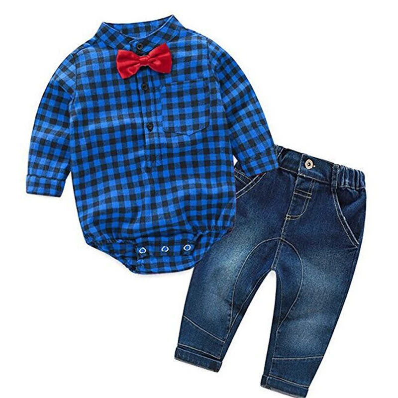 

2017 Fashion Baby Boy Clothes Sets Gentleman rompers +pants Suit Long Sleeve Kids Boy Clothing Set kids clothes