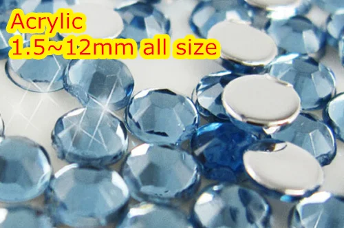 

Lt.Sapphire Color~1.5mm~12mm All Size Choice Flat Back Round Acrylic rhinestone,Acrylic 3D Nail Art/Garment Rhinestone