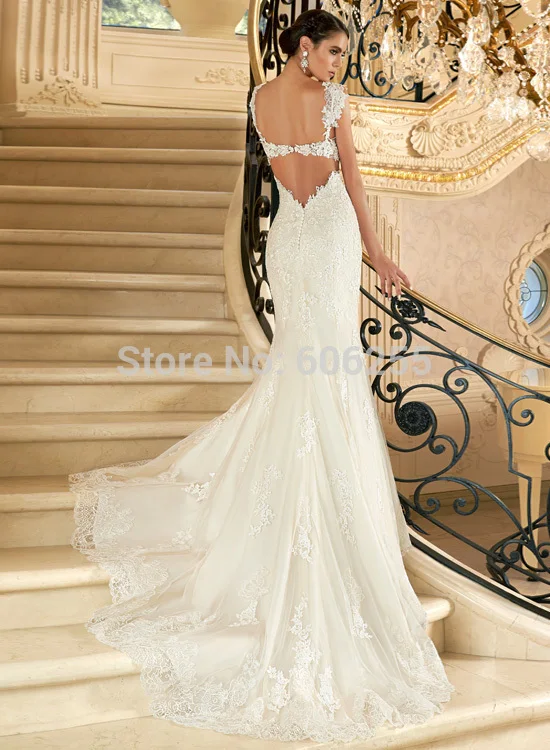bride dresses sexy mermaid vestidos straps sweetheart ivory lace satin inside and tulle outside zipper back wedding V1397 | Свадьбы и