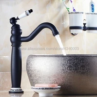 oil rubbed bronze basin faucets deck mounted bathroom sink faucet single handle swivel hot cold mixer water tap knf506