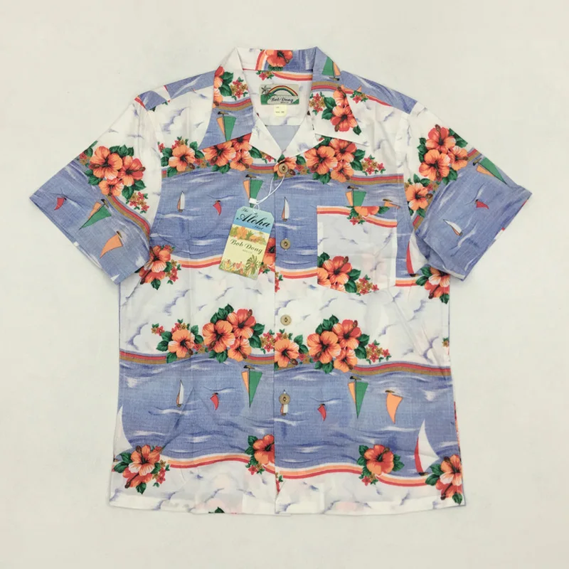 Винтажная Мужская гавайская рубашка летняя с цветочным принтом Короткие