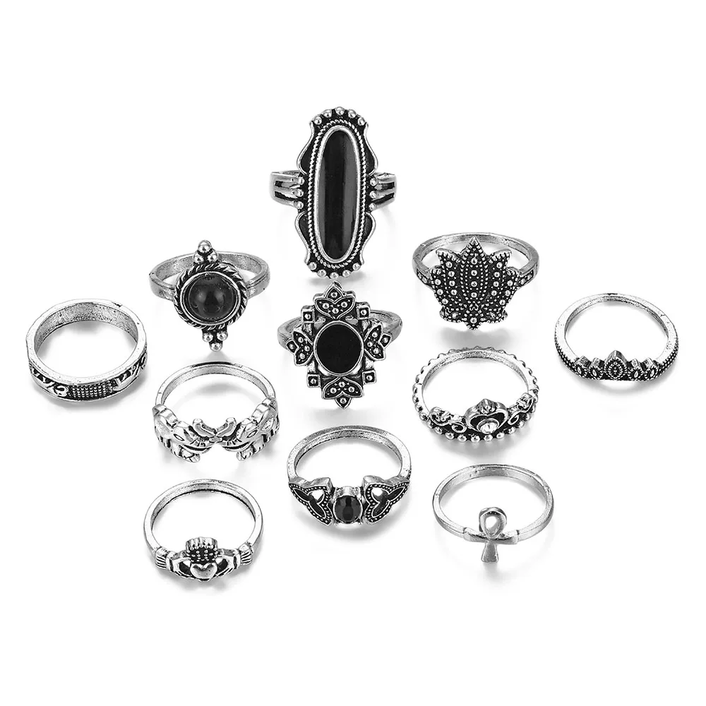 Boho, древний серебряный слон, комплекты колец на фалангу для женщин, новинка, Anillos, Ретро стиль, кристалл лотоса, опал, кольца на кончик пальца, Женские Ювелирные изделия