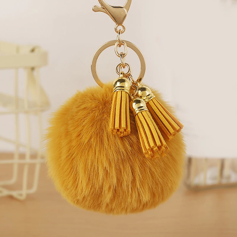 

1PC Cute Faux Fur Key Chain Plush Ball Furry Tassel Keyring Fashion Bag Car Key Holder Soft Key Chain Gift Key Accessories
