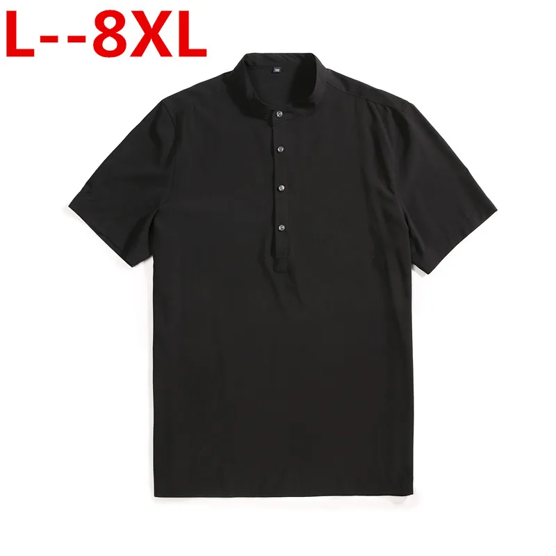 Рубашка мужская с коротким рукавом и круглым вырезом из хлопка льна|Повседневные