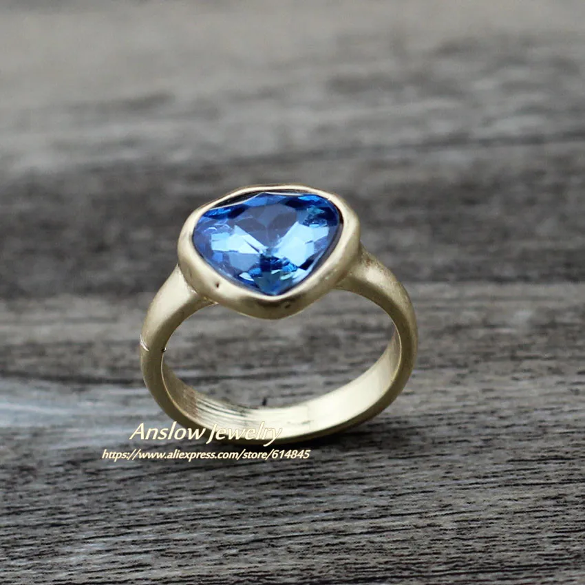 gold blue Anslow,, модные ювелирные украшения, бижутерия, подвески, сердце, кристалл, пара, любовь, обручальное кольцо для женщин, женский подарок на помолвку, LOW0007AR - Цвет основного камня: gold blue