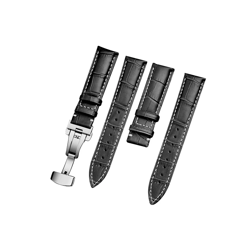 Silver-Black-X STJ бренд телячья кожа черный ремешок для часов размер 18 мм 19 мм 20 мм 21 мм 22 мм 24 мм часы браслет - Цвет ремешка: Silver-Black-X