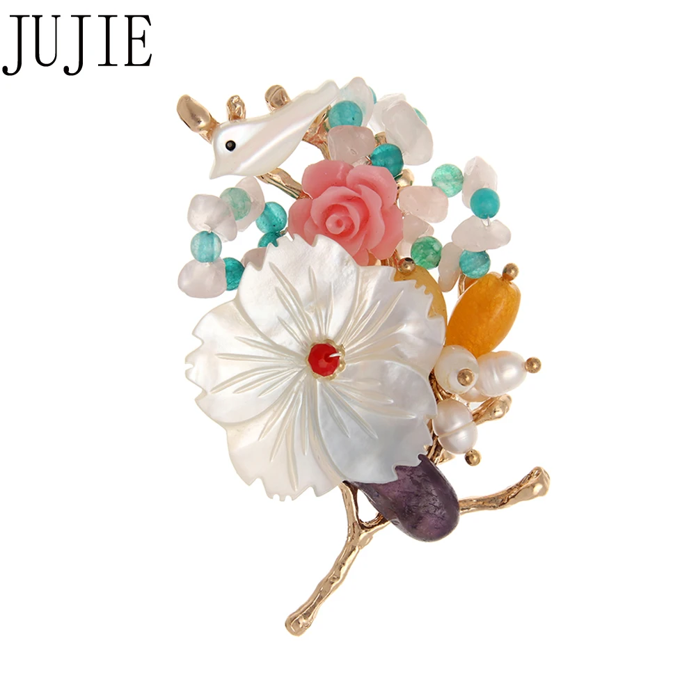 JUJIE Роскошные жемчужные цветочные броши с птицами для женщин оригинальные
