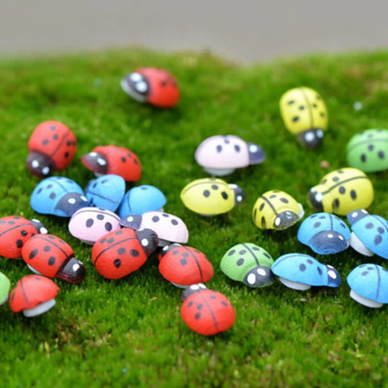 

50Pcs Miniature Ladybug Decorations Resin Crafts DIY Little Garden Decor