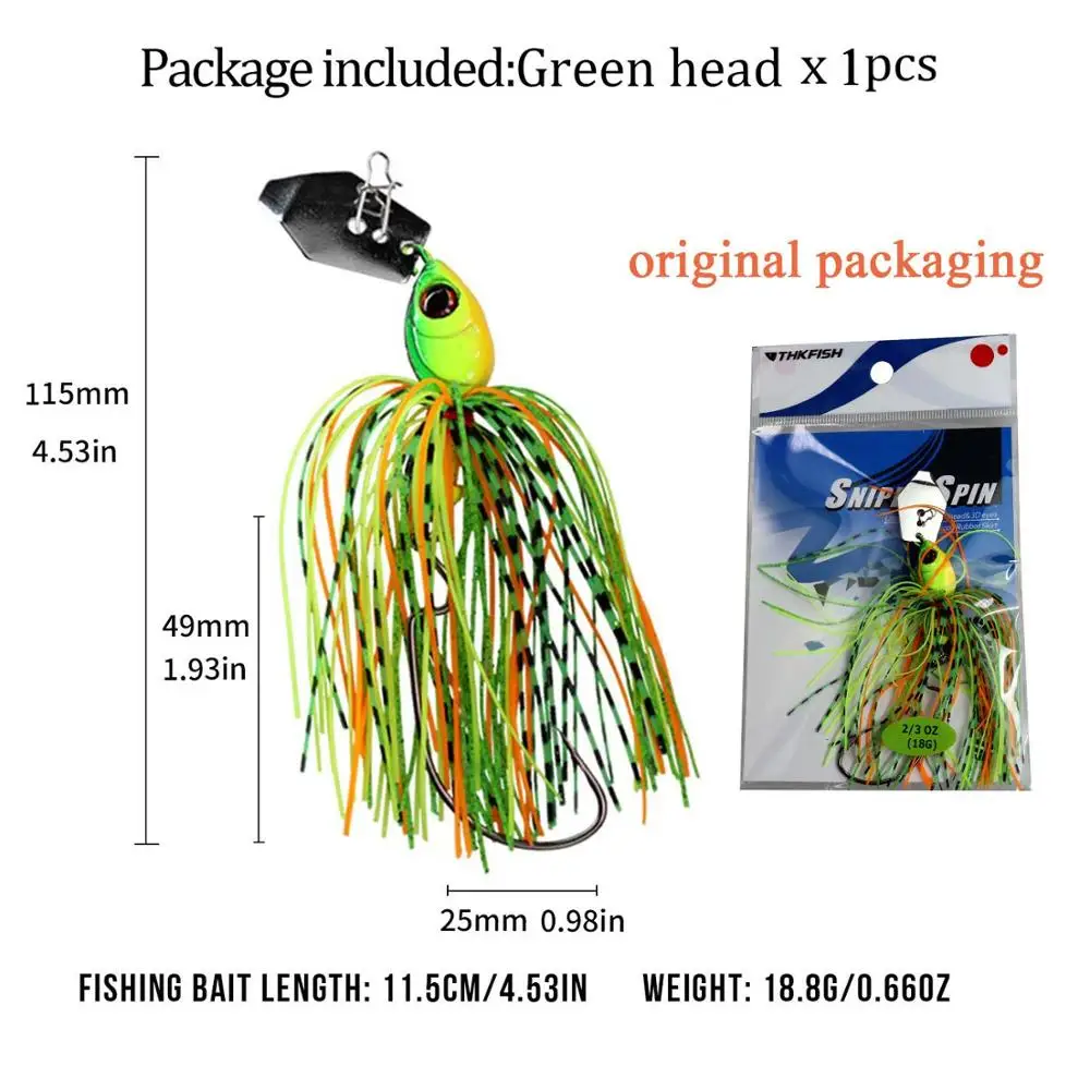 1Pcs green head 1 шт., 18 г, приманки для ловли окуня, юбки, Джиги, приманка для соленой воды, пресноводная, VIB, кренкбейт, Спиннербейт, приманка для ловли окуня - Цвет: 1Pcs green head