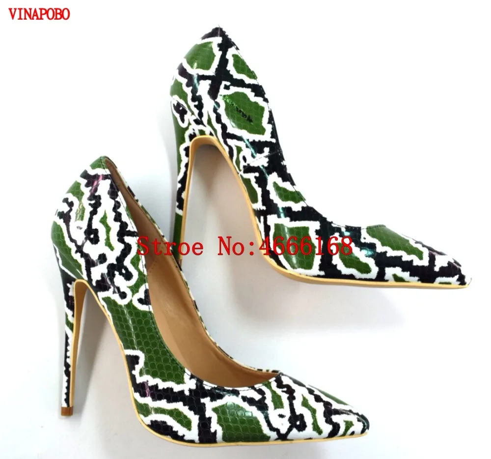 2019 Vinapobo Top Quality High Heel Party Wedding Women Shoes Fashion Sexy Pumps Green Snake Print Pointed | Обувь