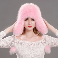 russian fox fur hat knitted cap winter real fox fur hat fur bomber hats women 100 natural genuine leather top fur caps female