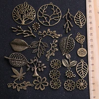 10pcs vintage metal antique bronze mix sizestyle leaf flower tree charms plant pendant for jewelry making diy handmade jewelry