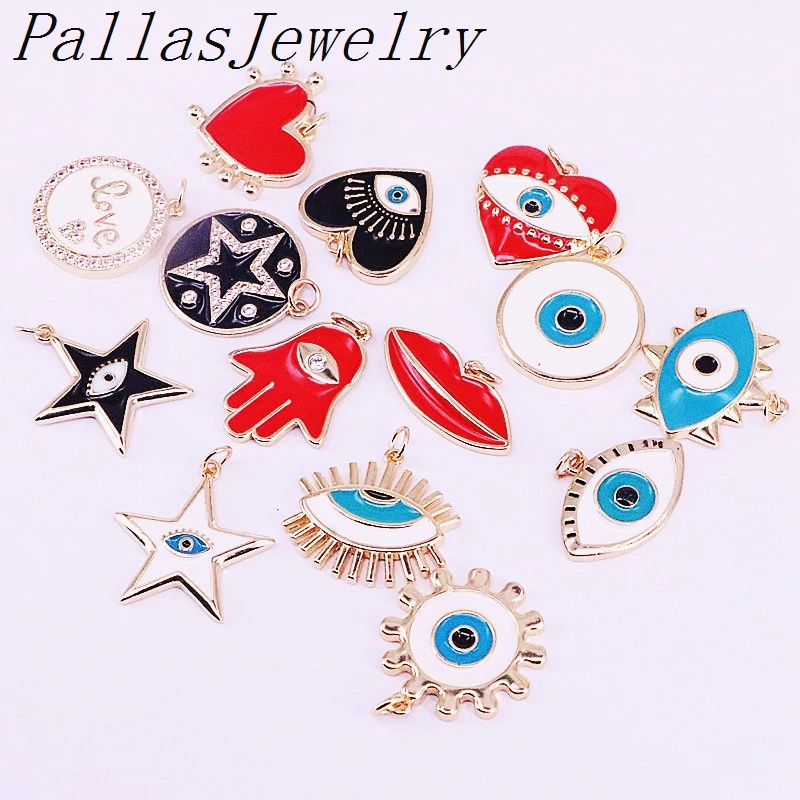 10 шт. Красивая чарующая подвеска покрытая эмалью, черный/белый/красный эмалированный ювелирный кулон, Модный Ювелирный компонент в форме глаз